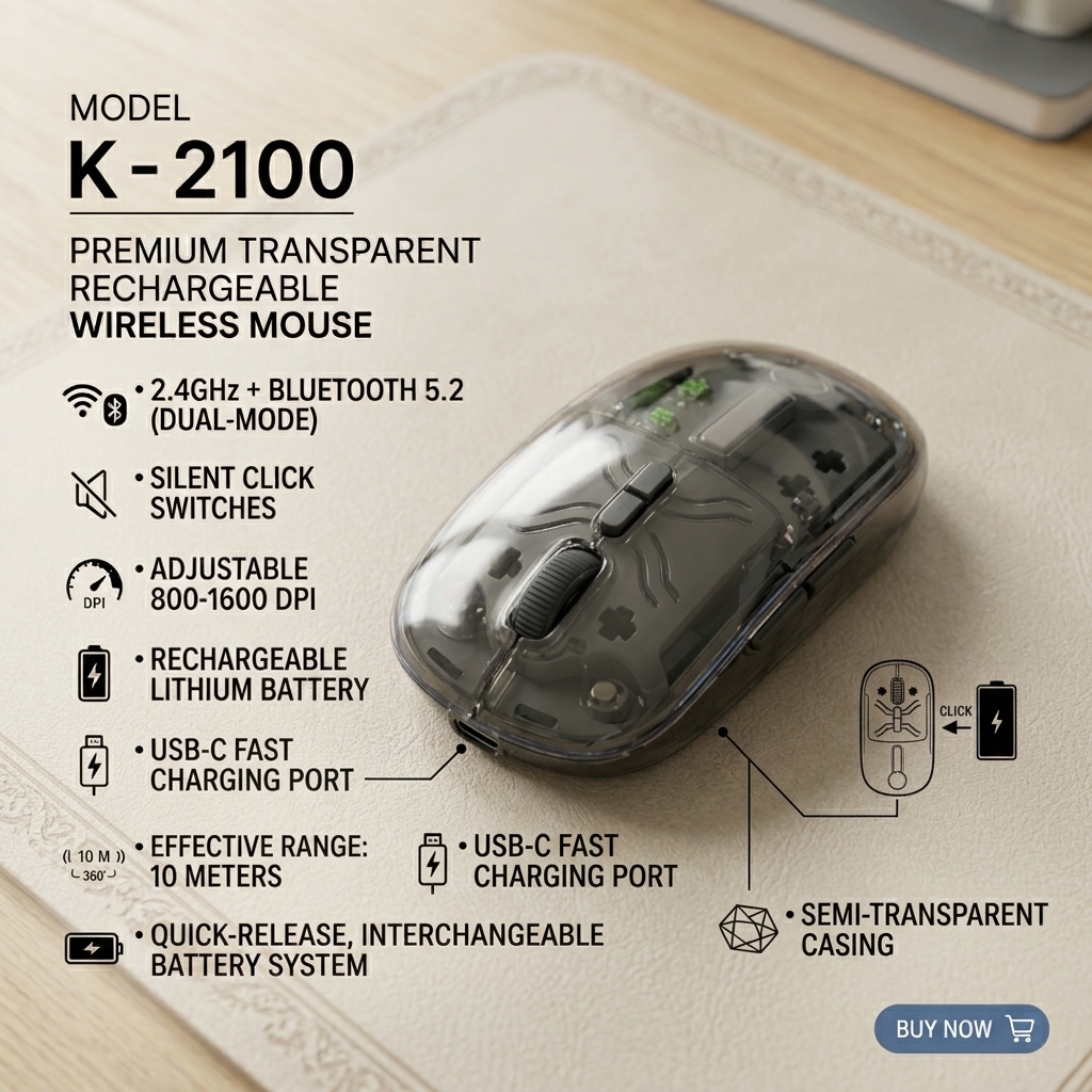 K-2100 Transparent Rechargeable Wireless Mouse