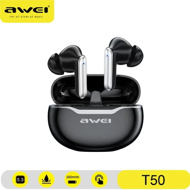 Awei T50 True Wireless Earbuds – Bluetooth 5.3 TWS with 13mm Drivers, 4-Mic ENC Noise Cancellation, IPX6 Waterproof & 25H Battery