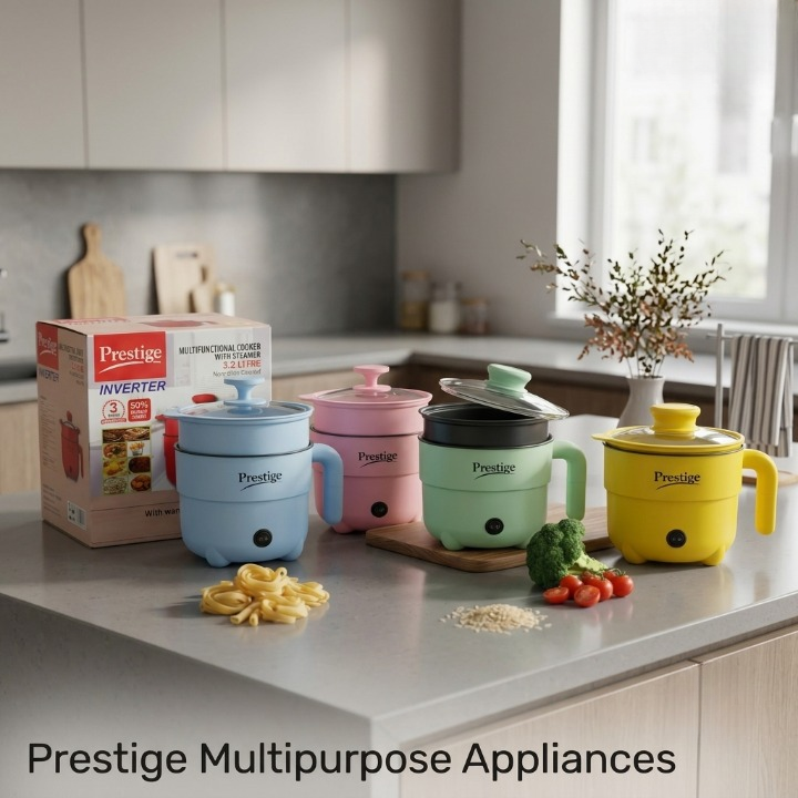 Prestige 2.2L Multifunctional Electric Cooker – 1500W Energy-Saving Non-Stick Multi Cooker with Steamer Tray for Fry, Curry, Noodles & Steaming