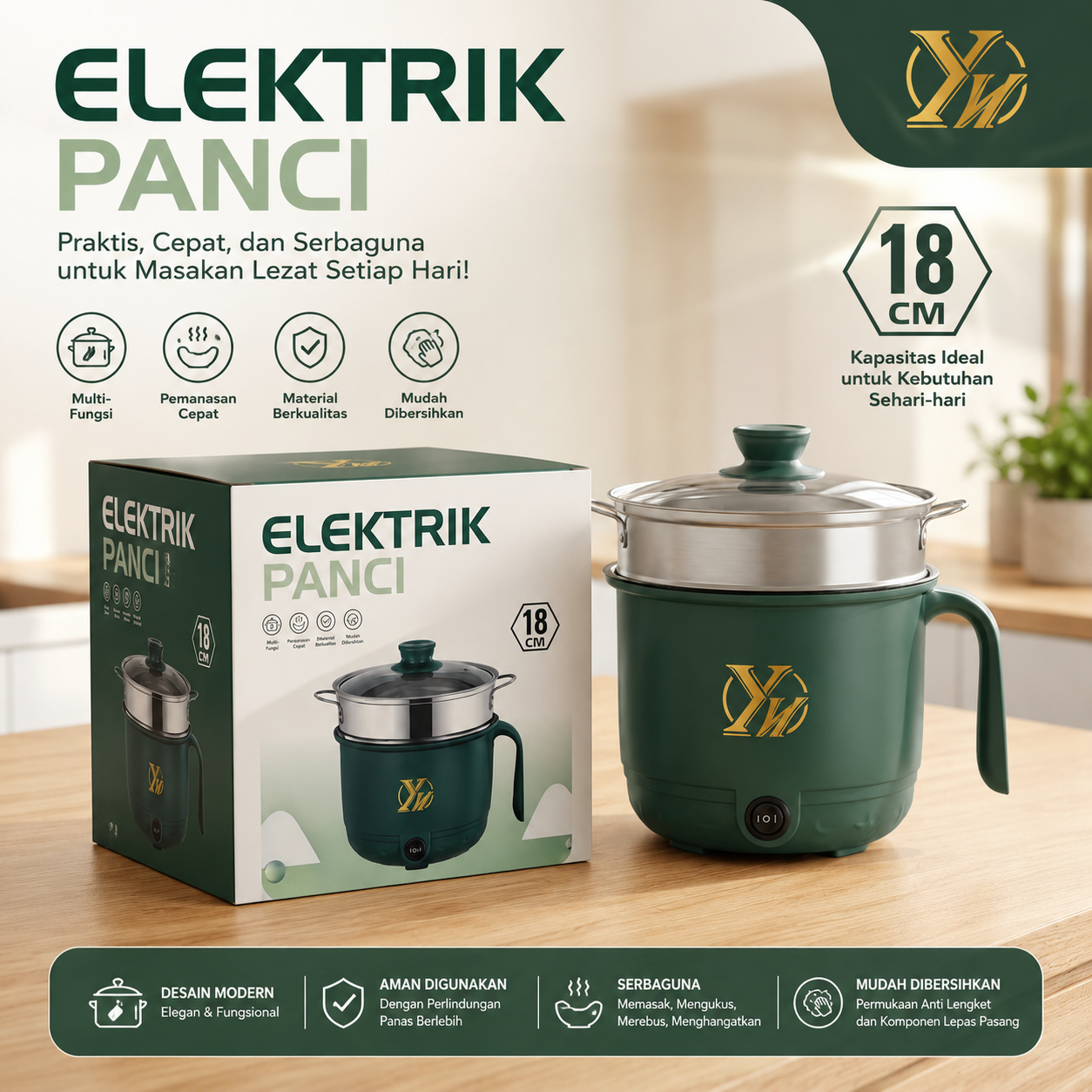 Electric Panci Mini Non-Stick Cooking Pot – 600W Multi-Functional Electric Cooker with Glass Lid & Steamer for Hostel, Bachelor & Small Kitchens