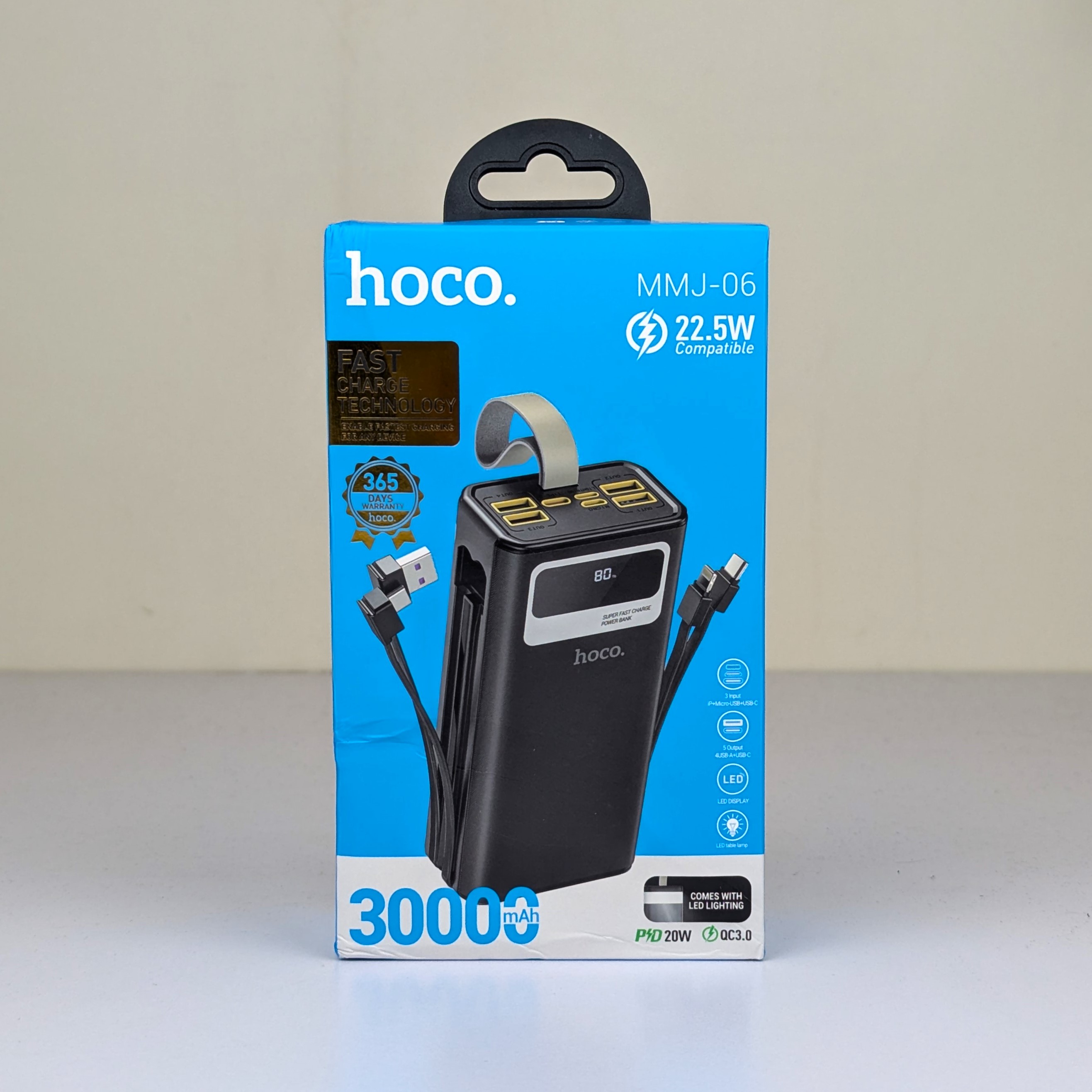Hoco MMJ-06 30000mAh 22.5W Fast Charging Power Bank – Portable Charger with Digital LED Display, Multi-Port Outputs & Smart Voltage Monitoring
