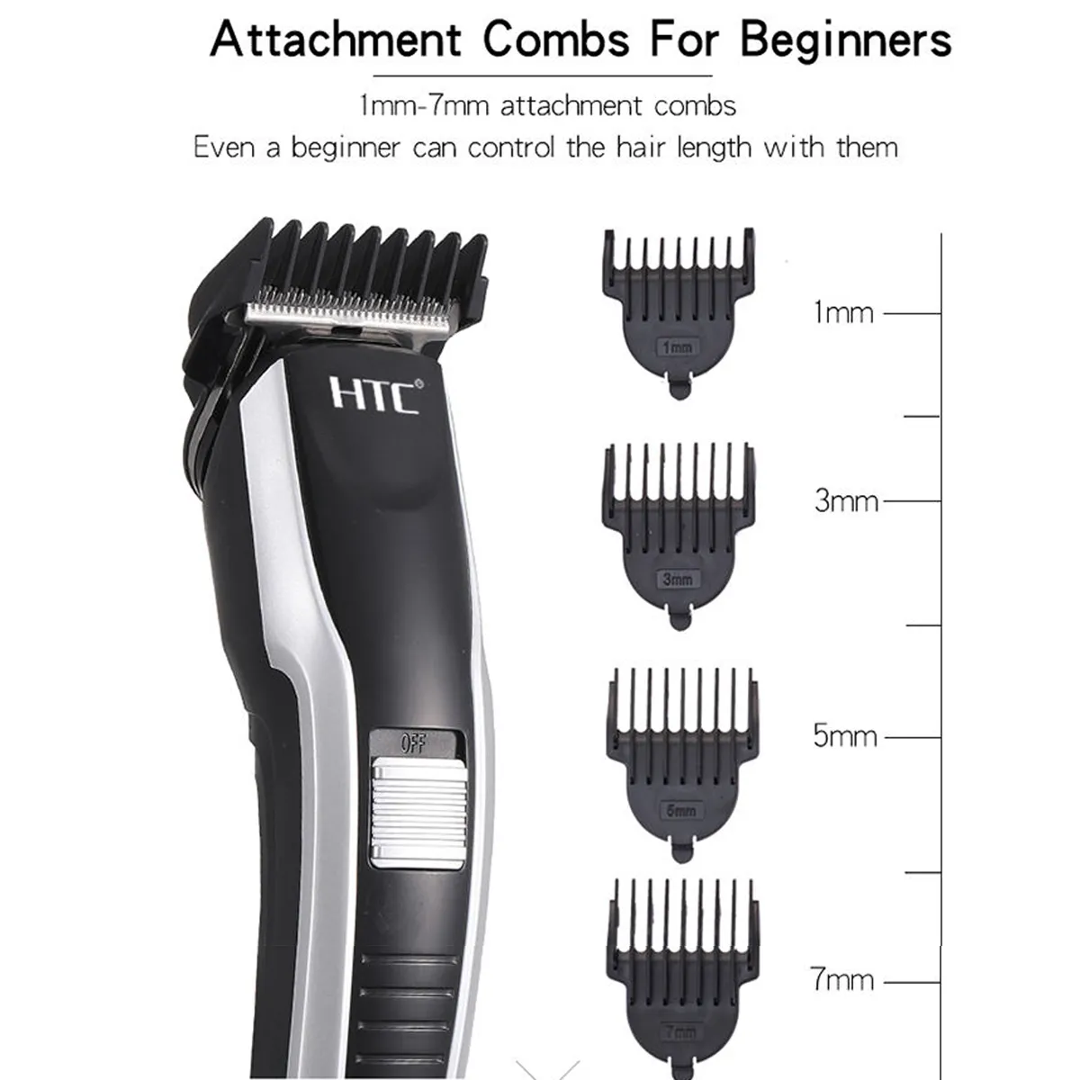 Original HTC AT-538 Rechargeable Hair & Beard Trimmer for Men – Cordless Grooming Kit with Dual Battery Support, 4 Guide Combs & Charging Indicator