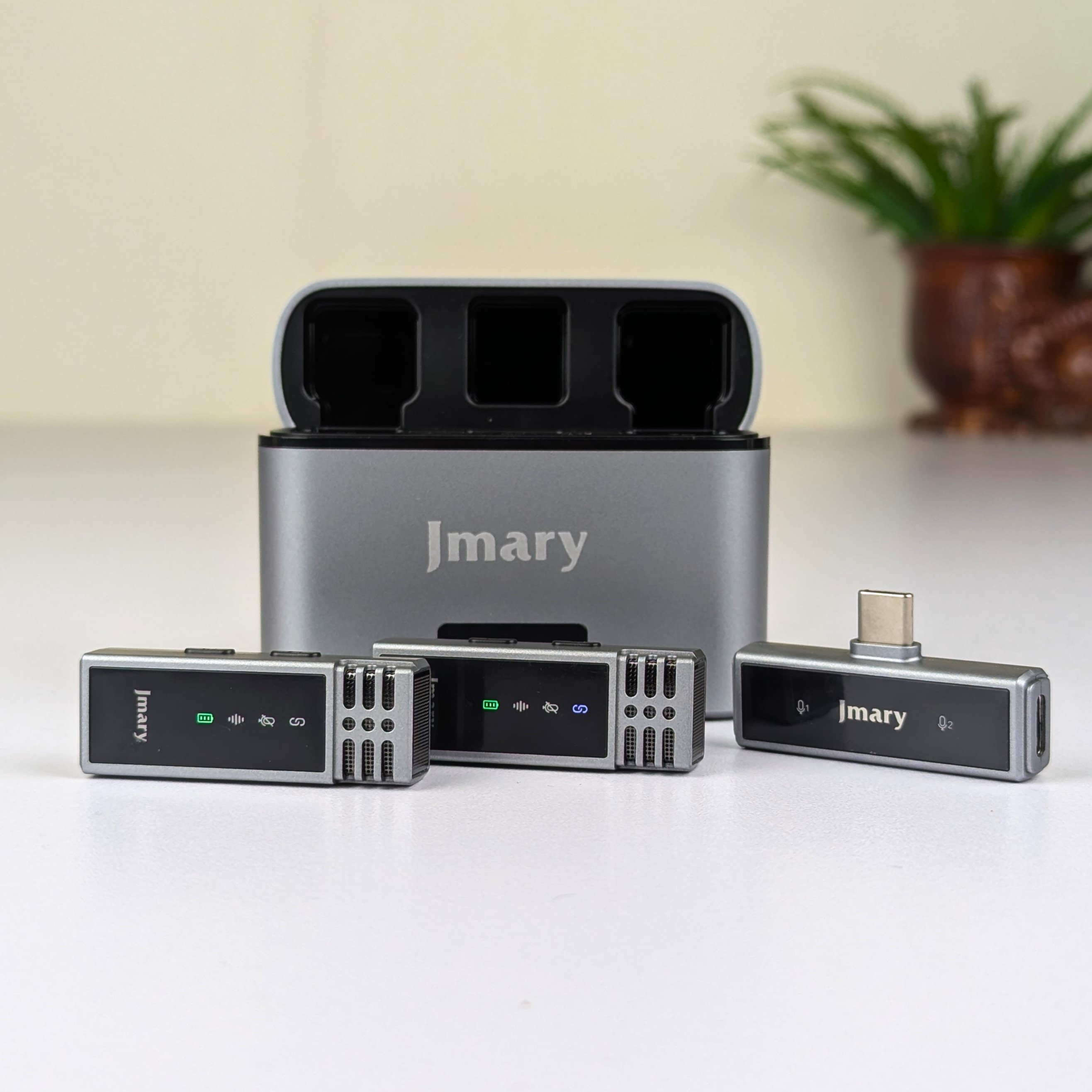 Jmary MW-15 2.4G Dual Wireless Lavalier Microphone – Type-C Plug & Play Mic with 48H Battery Charging Case, 20M Range & Low Latency for Mobile Vlogging & Interviews