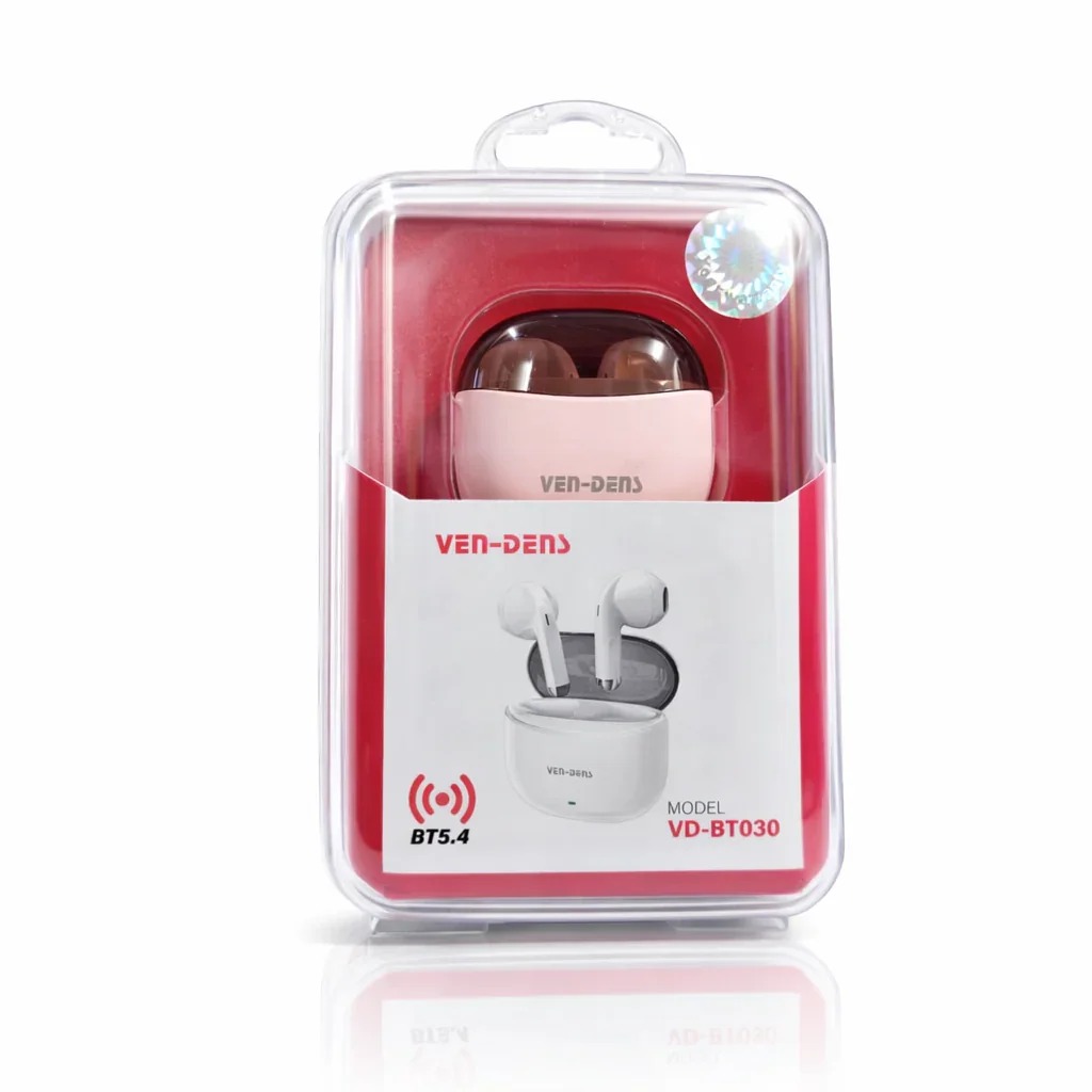 VEN-DENS VD-BT030 True Wireless Earbuds – Bluetooth 5.4 TWS with Transparent Design, Silicone Mic, Smart Touch Control & 300mAh Case