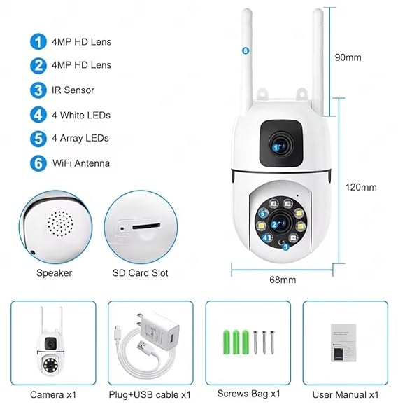 New V380 Mini Indoor PTZ Dual Lens 4MP HD Smart Home WiFi Security Camera – Baby Monitor with Night Vision, Two-Way Audio & Cloud Storage (SQ21-L)