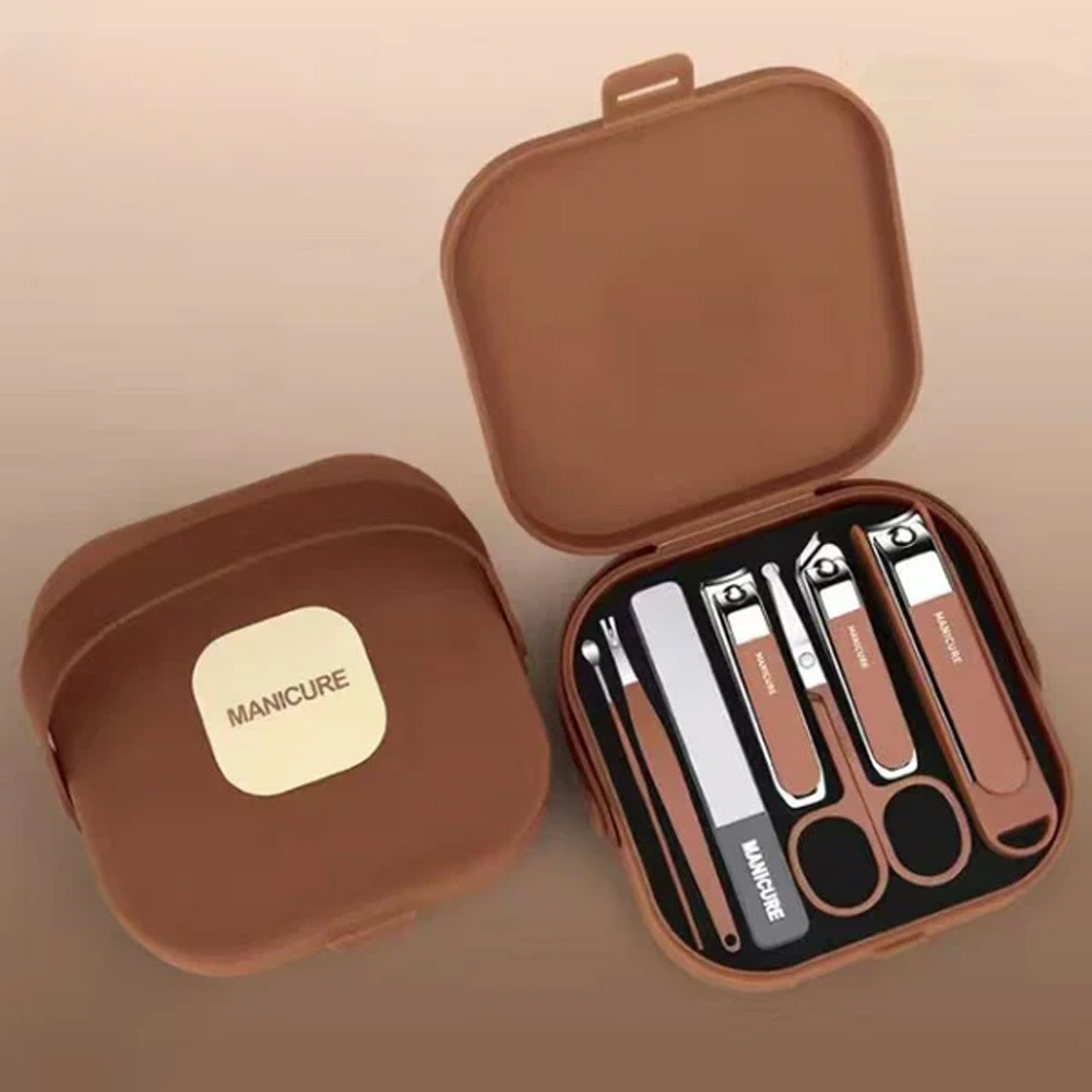 Premium 8-Piece Manicure and Pedicure Set – Stainless Steel Nail Clippers & Grooming Kit with Elegant Matte Brown Portable Travel Case