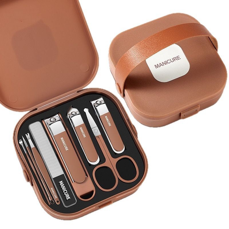 Premium 8-Piece Manicure and Pedicure Set – Stainless Steel Nail Clippers & Grooming Kit with Elegant Matte Brown Portable Travel Case