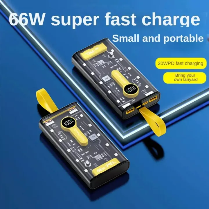 Transparent 66W High-Speed Power Bank 20000mAh – PD 22W Fast Charging Portable Charger with Digital LED Display & Multi-Device Support