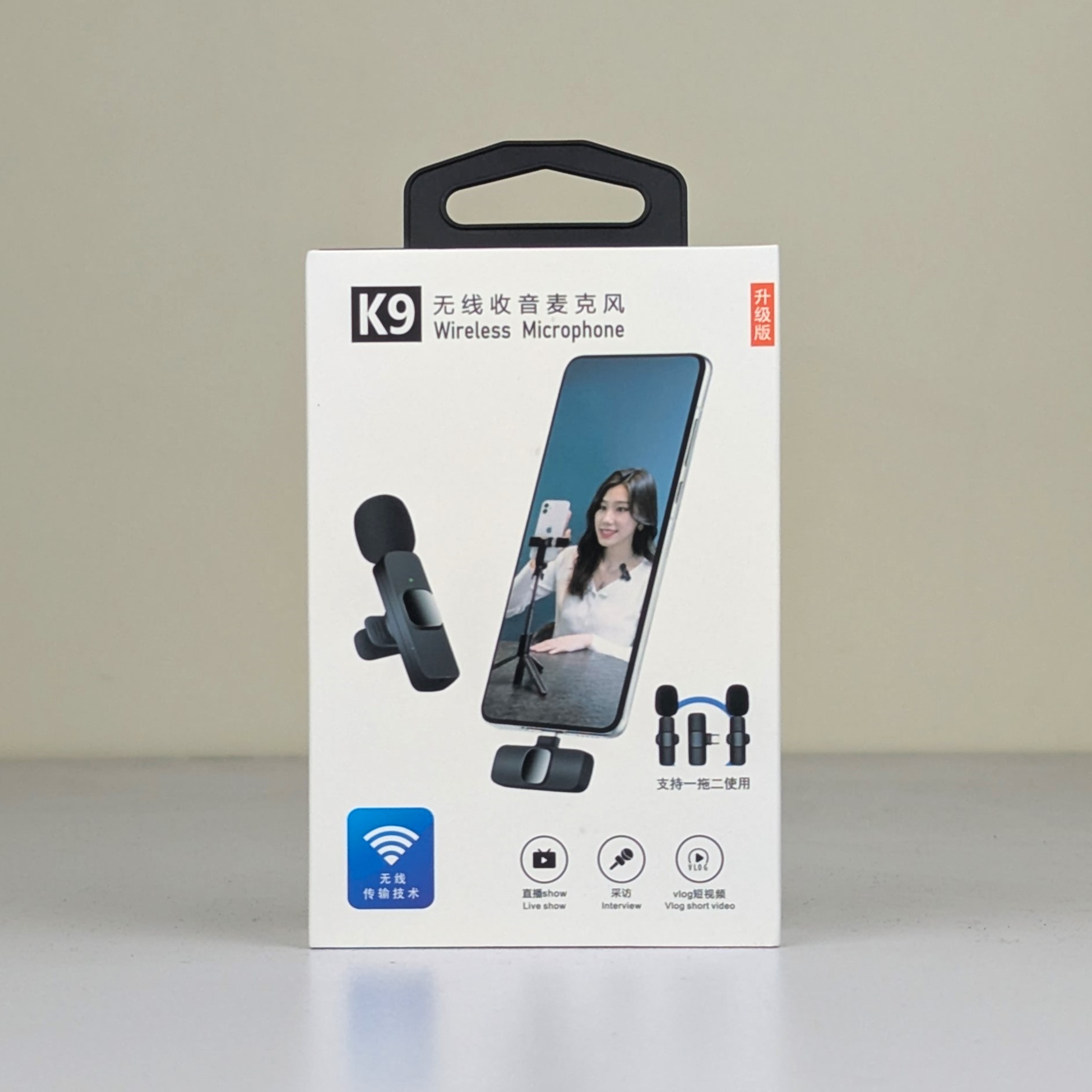 Wireless K9 Lavalier Microphone – 2.4GHz Clip-On Mic with 9ms Ultra-Low Latency, 20M Range, Intelligent Noise Reduction & 10H Battery for Mobile & Camera